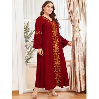 Dubai Kaftan Musulmaņu Sievietes Gara Kleita Islāma Apģērba Maxi Drēbes Abaya Tuvajos Austrumos Ramadāna Etniskā Vintage V-veida kakla Gadījuma Zaudēt Jaunas