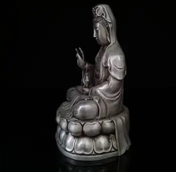 Ķīnas Baltā vara Guanyin bodhisatva Budas amatniecības statuja