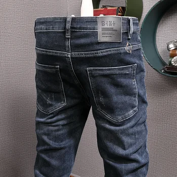 Jauna Dizaineru Modes Vīriešu Džinsi Augstas Kvalitātes Elastīga, Pieguļoša Vintage Jeans Vīriešu Korejiešu Stilā Casual Kokvilnas Džinsa Zīmuli Bikses