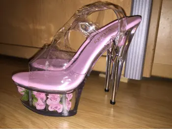 6 collu platformas, papēži zemo cenu Ziedu kristāla kurpes Modes pārredzamu romantisks rožu kristāla sandales 15cm augstpapēžu kurpes