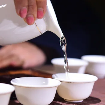 Dehua suet jade balta porcelāna tējas komplekts household6 cilvēki burbulis tases high-end tējas komplekti, dāvanas daļa