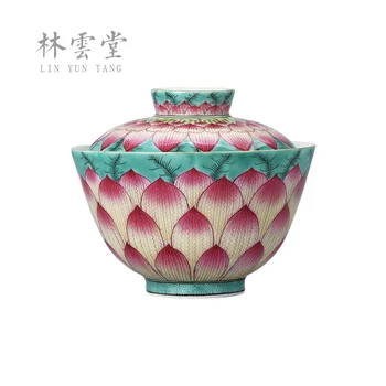 Lin Yun roku apgleznoti Budas lotosa zaļu emalju divas LYT8039 tureen roku darbs keramikas kunfu tējas tasi tējas