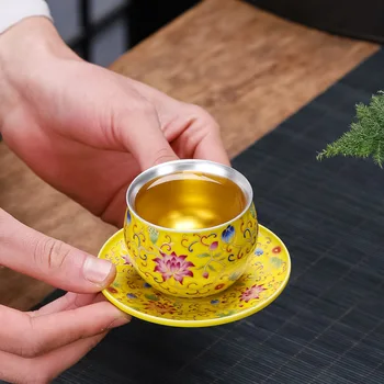 999 Sudraba Tējas Tase Tējas Tase Emaljas Krāsa Sudraba Zeltītu Tējas Komplekts Pastelis Ritošā Porcelāna Tējas Tasi Master Cup
