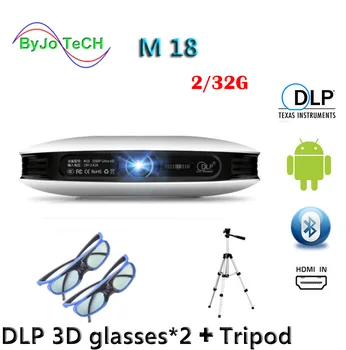 ByJoTeCH M18 projektoru 2G 32G 3D brilles Statīvu 3D Android WIFI Proyector 4K Projektoru AirPlay Miracast Iebūvēts akumulators Vs dlp800w