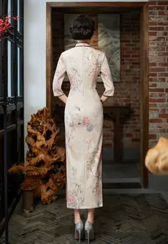 Ķīniešu Stilā Sievietēm Tradicionālo Ziedu Drukāt Zamšādas Qipao Vintage Elegants Mandarīnu Apkakles Cheongsams Lielajam 4XL