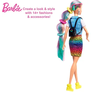 Barbie Leopard Varavīksnes Matiem Lelle GRN81 ar Krāsu, Mainās Matu Kolekcijas Lelle Bērniem Princese Spēlēt Māja Rotaļlietu Dzimšanas dienas Dāvana