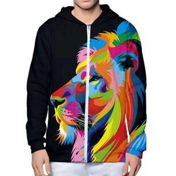 Krāsains lauva Hoodies Vīriešu/Sieviešu Krekls Kapuci 3d Zīmolu Apģērbu Klp Hoody 3D Drukas Jaka pielāgojama attēlu Vīriešu pelēkā vārna