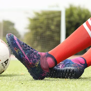 Āra kūdra futzāla futbola apavi bērnu neslīdoši apavi futbola apavi high-top āra vīriešu apmācību sporta kurpes # 33-45