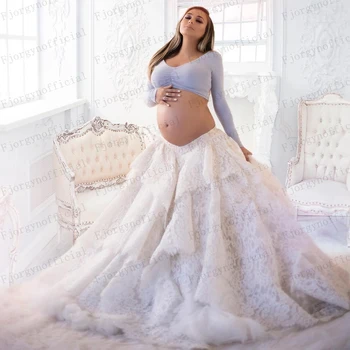 Pasūtījuma Daudzpakāpju Mežģīnes Līgavas Svārki-Line Bumbu Kleita Balli Svārki Maternitātes Drēbes, lai Photoshoot 2022 Jaunas Ielidošanas