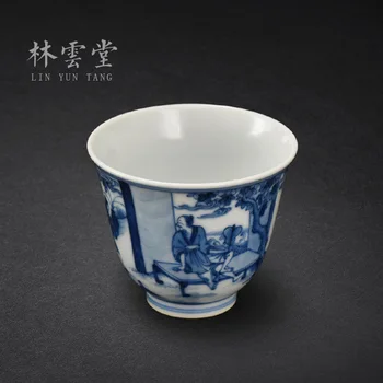 Roku apgleznoti attēls Lotus Zilā un baltā porcelāna Master Cup vienu tasi Jingdezhen roku darbs keramikas kungfu tējas tase