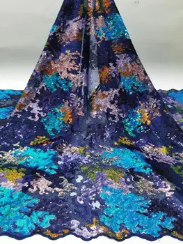 (5yards/gab) Augstas kvalitātes sky blue Āfrikas franču mežģīnes daudzkrāsains vizuļi neto mežģīņu audums kāzu kleitu FCC149
