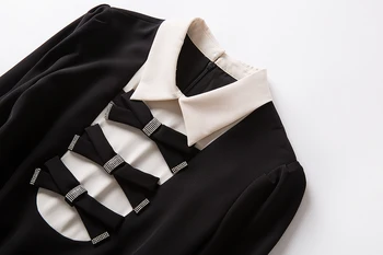 MIUXIMAO ir 2021. Jauna Rudens Sieviešu Apģērbu Atloks ar garām Piedurknēm Loku Slaids Viduklis Kleita Modes Elegants Birojs Stils