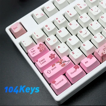 104 Taustiņu, korejiešu, krievu Backlit Keycap OEM Profilu Keycaps Cherry MX Tastatūras Rozā Sakura Dizains Piemērots Meitenēm