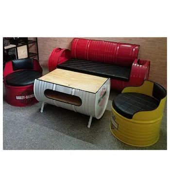 Radošā Naftas Kausa Formas Kombināciju, Dīvānu Komplekts + Krēsls + Tējas Galda PU Ādas Čuguna Mākslas Retro Dīvānu Apģērbu Veikals, Kafijas Bārs