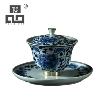 TANGPIN zilā un baltā keramikas gaiwan ar grunts tējas tase tureen ķīniešu Kung Fu tējas tase