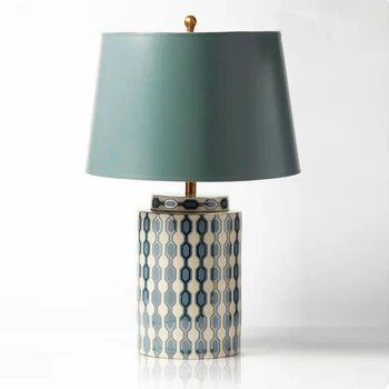 Modes Eiropas pastorālo keramikas galda lampas modernās mājas studiju dzīvojamā istaba modelis istaba guļamistaba zilā LO7142