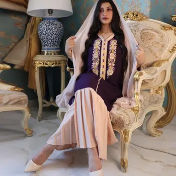 Wepbel Abaya Izšūti Mežģīņu Izšūšanas Drēbes Musulmaņu Maxi Kleita Tuvo Austrumu Arābu Dubaija Kleita Caftan Islāma Apģērbi Hijab