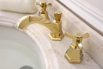 Jaunpienācēju top augstas kvalitātes zelta pabeidzis vannas istabas izlietne 8 collu plašu baseinu jaucējkrāns plaši izplatīta, izlietne, krāns, krāna