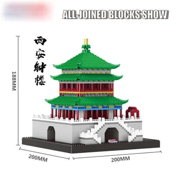 Slavenā Seno Ķīniešu Arhitektūras mini dimanta Bloki Modelis torņa Celtniecības Bloki Izglītības Bērniem, Rotaļlietas, Dāvanas Ķieģeļu