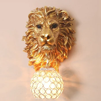 Lion Head Interjera Sienas Apgaismojums Dzīvojamā Istabā, Guļamistabā, Koridorā Bāra Letes Fona Sienu Apdare Lampas Antique Zelta