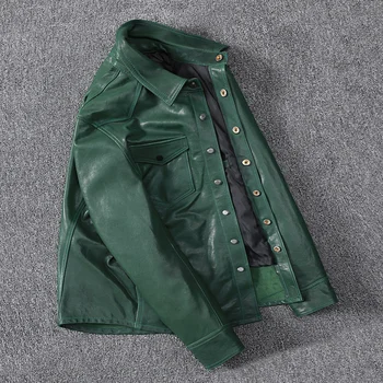 Bezmaksas piegāde,modes zaļā sauļošanās Aitādas krekls.kvalitātes jaunu slim īstas ādas jaka.mīksto slim ādas krekls.