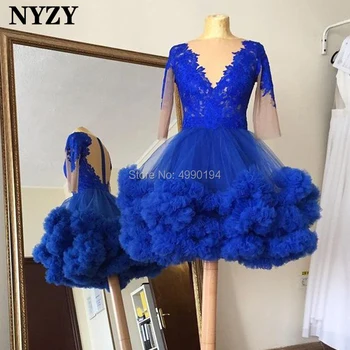 NYZY C110 Royal Blue Coctail Kleita Pusi Piedurknēm Bumbu Kleita Īss Balles Kleitu vestido de madrinha coctel formatura 2019