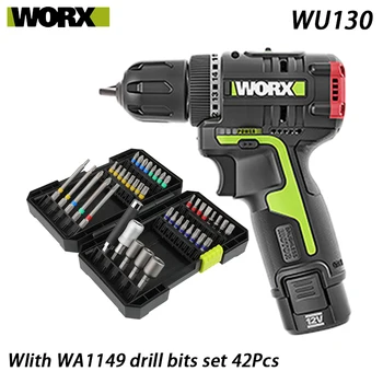 WORX Cordless Drill WU130 12V 30Nm Brushless motors profesionālo instrumentu ar 42PCS Urbju Komplekts Akciju bateriju platforma