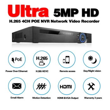 H. 265 4CH VRR POE 5MP HDMI 4K HD Izeja IP Tīkla Video Ierakstītājs, Lai IP Kameras Kustības detektors WIFI Apskatīt CCTV VRR Ieraksti 4.C