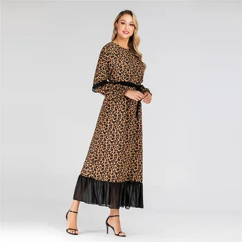 Musulmaņu Leopard Abaya Dubaija Musulmaņu Maxi Kleita Turcija Caftan Elbise Kaftan Ramadāna Arābu Islāma Eid Hijab Kleitas, Drēbes Femme