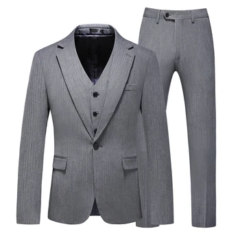 Zīmola Skaists Uzvalks vienkrāsainu Trīs Komplekti Uzvalki (žakete + Veste + Bikses) Modes Biznesa Atpūtas Laulības Vīriešu Slim Uzvalks
