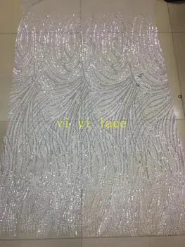 Sotck 5yards/maiss Savīta stieple, sudraba vizuļi izšuvumi modes euramerican stila kāzu kleita auduma dizainu