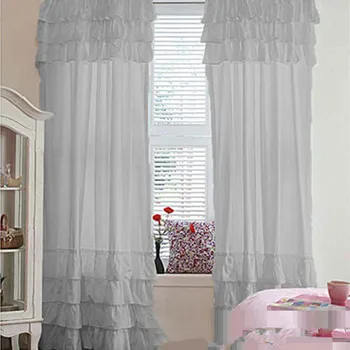 Ruffles kūka slāņi stienis kabatas aizkaru dzīvojamā istaba melna balta rozā шторы lotosa lapu malas princese cortinas bezmaksas piegāde