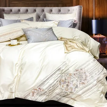 Klasisks luksusa šiks izšūtās sedziņas pārvalks 800TC Ēģiptes kokvilnas augstas kvalitātes balta, rozā, pelēka gultas
