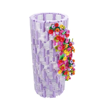 (Pielāgot)473Pcs Violets Caurspīdīgs Ziedu Pušķis, Celtniecības Bloki, Vāze Pudeli Saderīgs ar 10280 Komplekts