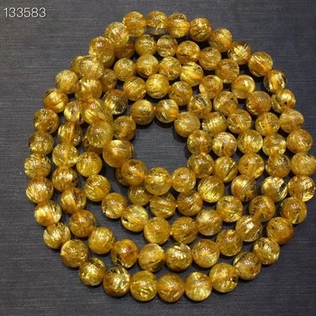 Dabas Zelta Kvarca Rutilated Skaidrs, Apaļas Pērles Aproce 5.2 mm Sievietēm 3 Apļi Modes No Brazīlijas Bagāts Akmens AAAAAAA