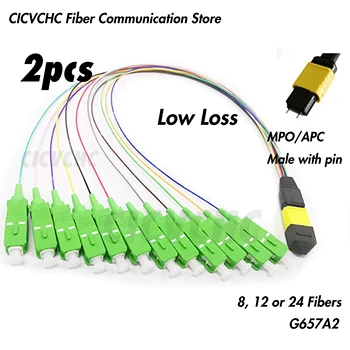 2gab MPO/APC (Vīrietis) - SC/APC-Josta kabeli-SM G657A2-Zemu zaudējumu-0,35 m - 8, 12, 24 Šķiedras-0.9 mm krāsainu cauruļu