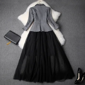 Darbā Biroja lady Kleita Skrejceļa 2018 jauno Augstākās kvalitātes rudens elegants sieviešu klubu kleita xl Gadījuma Raibs garās kleitas ziemā