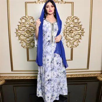 Musulmaņu Sievietes Drukāt Jalabiya Maxi Drēbes Marokas Etniskā Tuvajos Austrumos Islāma Kleita, Hijab Turku Ramadāna Dubaija Puse Vakarā Caftan