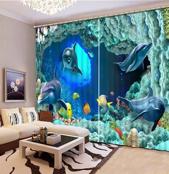 Augstas kvalitātes pasūtījuma okeāna aizkari Ainavu Skaistumu Digitālās Foto Drukas Blackout 3D Aizkari viesistabā Gultas piederumi Numurā Viesnīcā