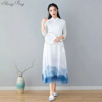 Cheongsam kleita vasarā meitenes jauno slim tradicionālā ķīniešu drēbes sievietei elegants ilgi qipao kleitu ilgi cheongsam Q807