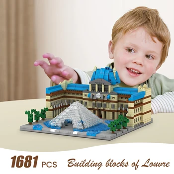 1681pcs Pasaules Arhitektūras, Celtniecības Bloki, Parīzē, Luvras Muzejā 3D Modeli Mini Dimanta Bloki, Ķieģeļi DIY Rotaļlietas Bērniem Dāvanas
