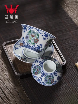 Zhongjia krāsns bļodas Jingdezhen, zilā un baltā krāsā malkas krāsns pieņemšanas tēja