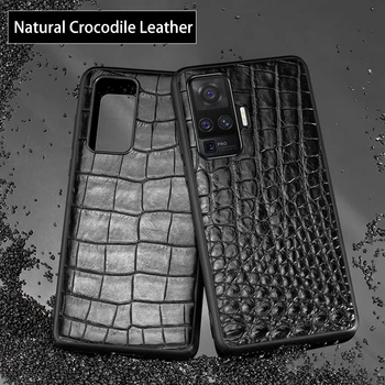 Dabas Krokodila Ādas Telefona Gadījumā VIVO X50 Pro X30 Pro X23 X27 NEX 3 Gadījumos Luksusa Aligators Kakla, Vēdera Astes Vāciņa Būtiska