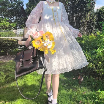 Jauno Japānas Laukumā Apkakli, Augstu Vidukļa Slim garām Piedurknēm Acs Kleita pasaku kleita tēja puse lolita kleita sweet lolita lelle