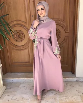 Vintage Musulmaņu Frēzēšana Abaya Sievietes Kleitu Mežģīnes-up Ramadāna AAE, Marokas Kaftan Musulman Islāma Apģērba Puse Nakts Klubs Vestidos