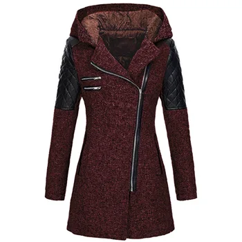 Sieviešu rudens un ziemas ilgi kapuci zaudēt zarnas ķēdes vilnas jaka, vējjaka kompozītu plīša kokvilnas apģērbs