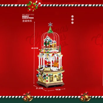 Ziemas Pilsēta Ciems Rotējoša Ziemassvētku vecīša Gingerbread House Pils Celtniecības Bloki, Ķieģeļi, Rotaļlietas, Dāvanas,