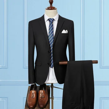 (Jaka+Bikses) Vīriešu Uzvalki Costum Cietā Oficiālu Darbu, Biznesa Uzvalku vīrietis 2 Gab Gadījuma Terno kāzu uzvalks slim fit S-3XL