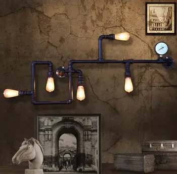 Vintage bēniņi wroguht čuguna Ūdens caurules sienas lampas edison gaismas joslā, ēdamistaba dzīvojamā istaba sienas lampas