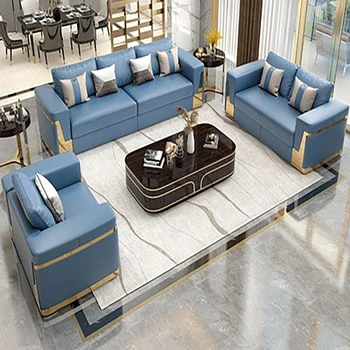 Gaismas luksusa ādas mākslas dīvāns kombinācija vienkārši dzīvojamā istabā villa oriģinālu dizaineru modelis istabu pilnu mēbeles